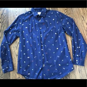 Paul Smith navy object print dress shirt 16.5”